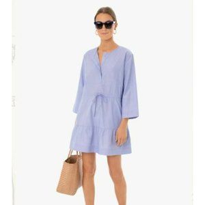 Pomander Place Tuckernuck Women's Chambray Lucy Dress Blue Tier Tie Waist Mini M